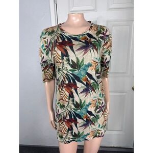 120% Lino Womens Shirt S Linen Tropical Bohemian Floral T-shirt Short Sleeve A2